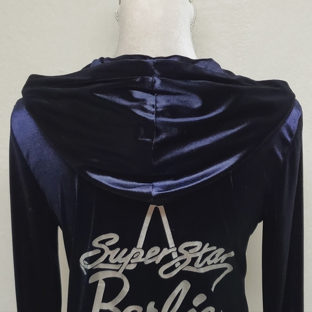 Rare Retro Barbie Loves Splash Silver Superstar Barbie Dark Indigo Velvet Hoodie - Picture 12 of 15